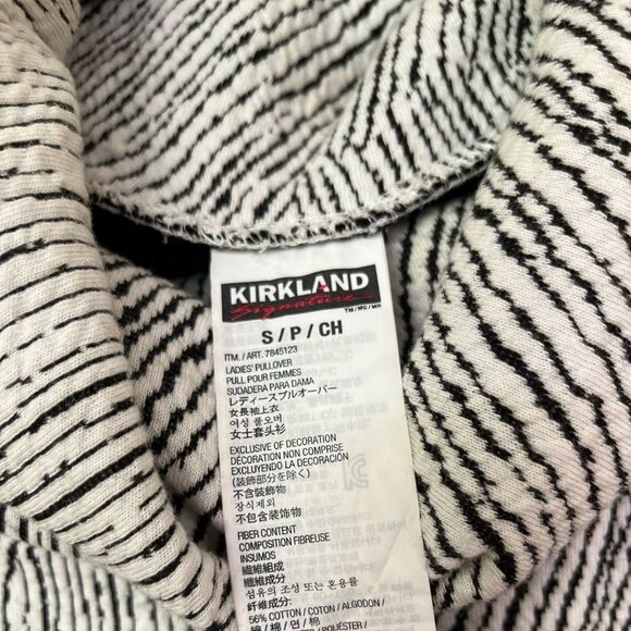 Kirkland black/white stripe cowl neck, drawstring, raglan long sleeved sweater S - Picture 2 of 7